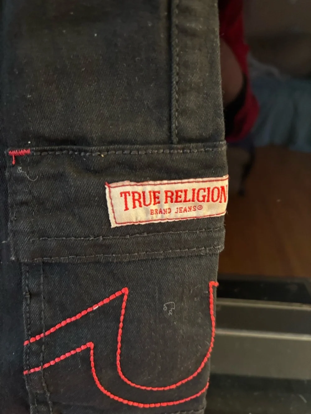 True Religion Boys' Black Jeans with Red Stitching Accent